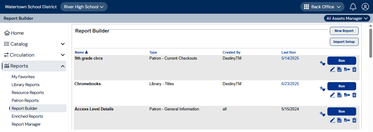 Report Builder page to add a new report.